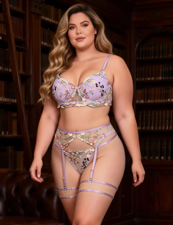 Ensemble lingerie lilas à broderies florales et porte-jarretelles (6) Ensemble lingerie lilas à broderies florales et porte-jarretelles