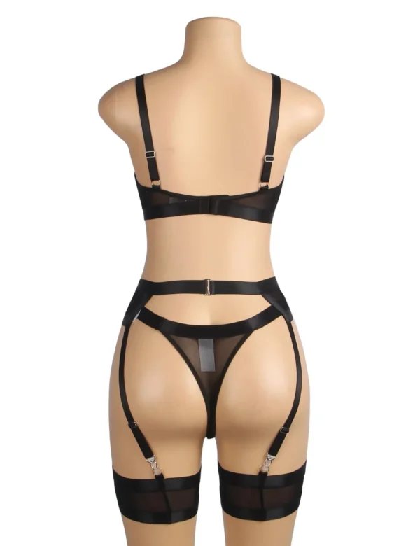 Ensemble lingerie noir à découpes et porte-jarretelles (4) Ensemble lingerie noir à découpes et porte-jarretelles