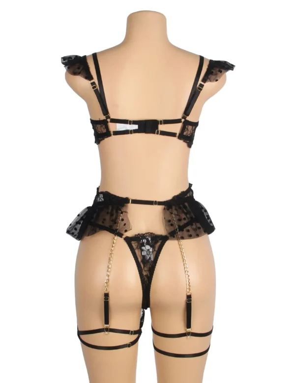 Ensemble lingerie noir à volants et chaînes dorées (2) Ensemble lingerie noir à volants et chaînes dorées