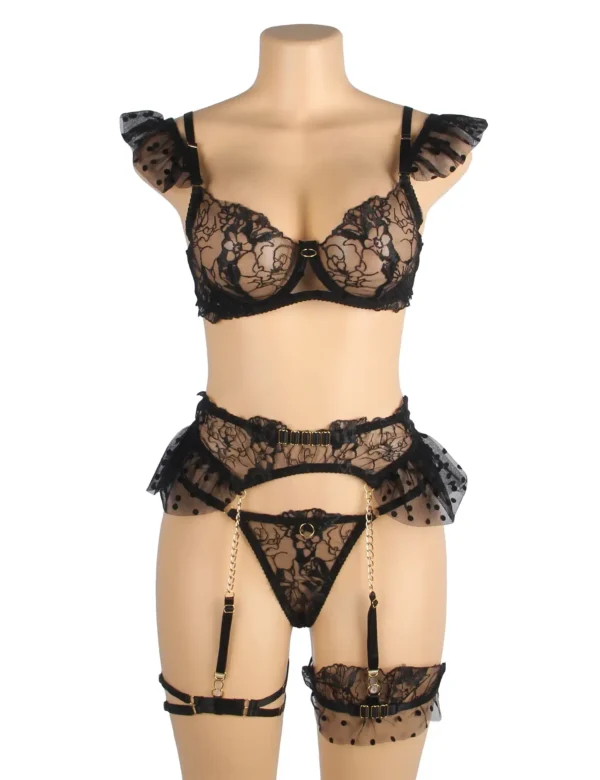 Ensemble lingerie noir à volants et chaînes dorées (3) Ensemble lingerie noir à volants et chaînes dorées