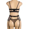 Ensemble lingerie noir transparent à broderies et porte-jarretelles (3) Ensemble lingerie transparent à broderies et porte-jarretelles