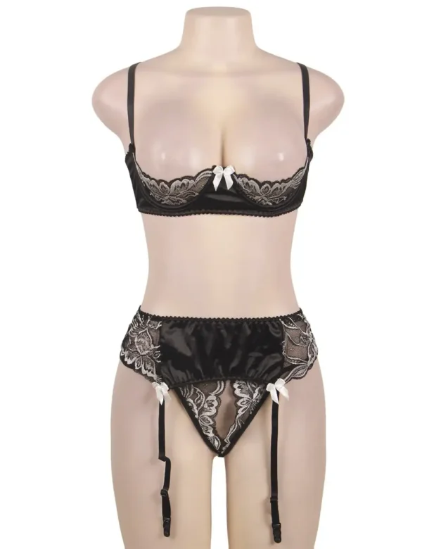 Ensemble lingerie remonte-seins noir avec string fendu (4) Ensemble lingerie remonte-seins noir avec string fendu