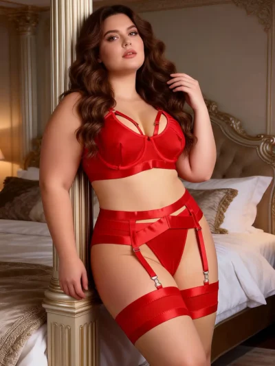 Ensemble lingerie rouge à porte-jarretelles et jarretières (1) Ensemble lingerie rouge à porte-jarretelles et jarretières