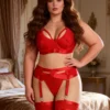 Ensemble lingerie rouge à porte-jarretelles et jarretières (2) Ensemble lingerie rouge à porte-jarretelles et jarretières