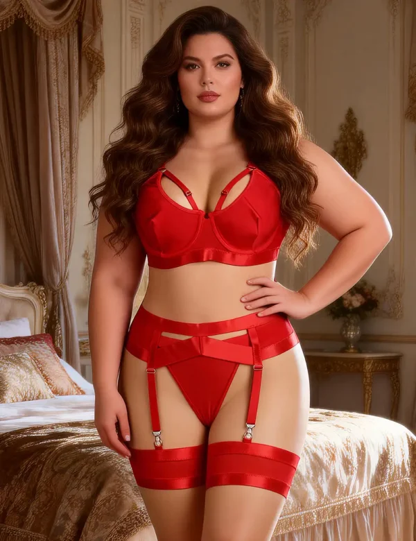 Ensemble lingerie rouge à porte-jarretelles et jarretières (2) Ensemble lingerie rouge à porte-jarretelles et jarretières