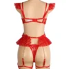 Ensemble lingerie rouge à volants et porte-jarretelles chaînes (3) Ensemble lingerie rouge à volants et porte-jarretelles chaînes