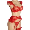 Ensemble lingerie rouge à volants et porte-jarretelles chaînes (4) Ensemble lingerie rouge à volants et porte-jarretelles chaînes