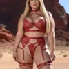 Ensemble lingerie rouge avec harnais et porte-jarretelles (1) Ensemble lingerie rouge avec harnais et porte-jarretelles
