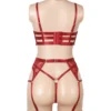 Ensemble lingerie rouge avec harnais et porte-jarretelles (3) Ensemble lingerie rouge avec harnais et porte-jarretelles