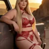 Ensemble lingerie rouge avec harnais et porte-jarretelles (4) Ensemble lingerie rouge avec harnais et porte-jarretelles
