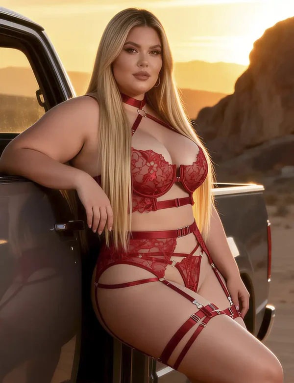 Ensemble lingerie rouge avec harnais et porte-jarretelles (4) Ensemble lingerie rouge avec harnais et porte-jarretelles