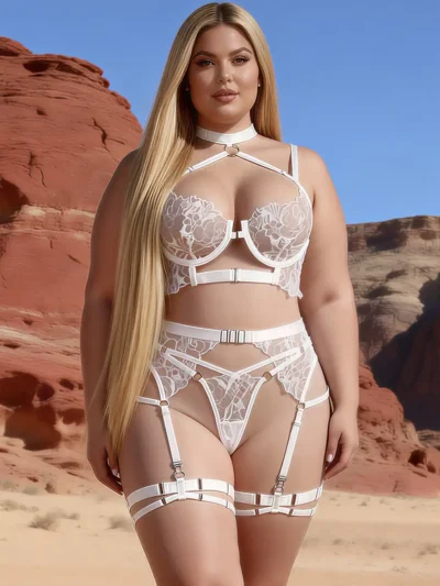 Ensemble lingerie sexy blanc porte-jarretelles et jarretières (1) Ensemble lingerie sexy blanc porte-jarretelles et jarretières