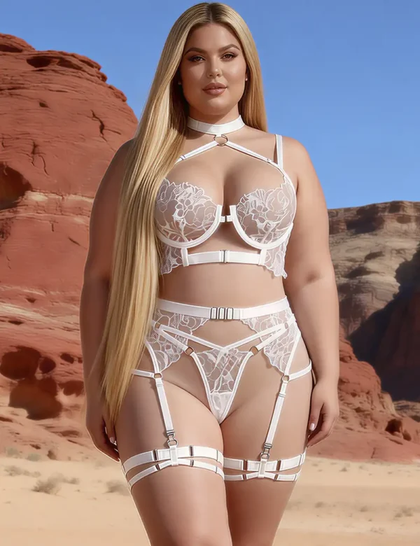 Ensemble lingerie sexy blanc porte-jarretelles et jarretières (1) Ensemble lingerie sexy blanc porte-jarretelles et jarretières