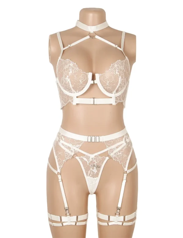 Ensemble lingerie sexy blanc porte-jarretelles et jarretières (2) Ensemble lingerie sexy blanc porte-jarretelles et jarretières