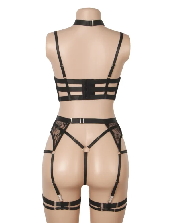 Ensemble lingerie sexy noir à lanière et porte-jarretelles (2) Ensemble lingerie sexy noir à lanière et porte-jarretelles