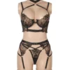 Ensemble lingerie sexy noir à lanière et porte-jarretelles (3) Ensemble lingerie sexy noir à lanière et porte-jarretelles