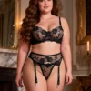 Ensemble lingerie transparent en dentelle noire avec porte-jarretelles (1) Ensemble lingerie transparent en dentelle noire avec porte-jarretelles