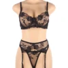 Ensemble lingerie transparent en dentelle noire avec porte-jarretelles (5) Ensemble lingerie transparent en dentelle noire avec porte-jarretelles