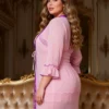 Ensemble nuisette et peignoir rose transparent en dentelle (2) Ensemble nuisette et peignoir rose transparent en dentelle