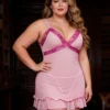 Nuisette rose sexy en voile et dentelle noire (1) Nuisette rose sexy en voile et dentelle noire